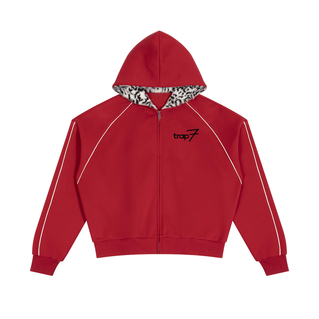 Unisex Boxy Piped Fleece Zip-Up Hoodie