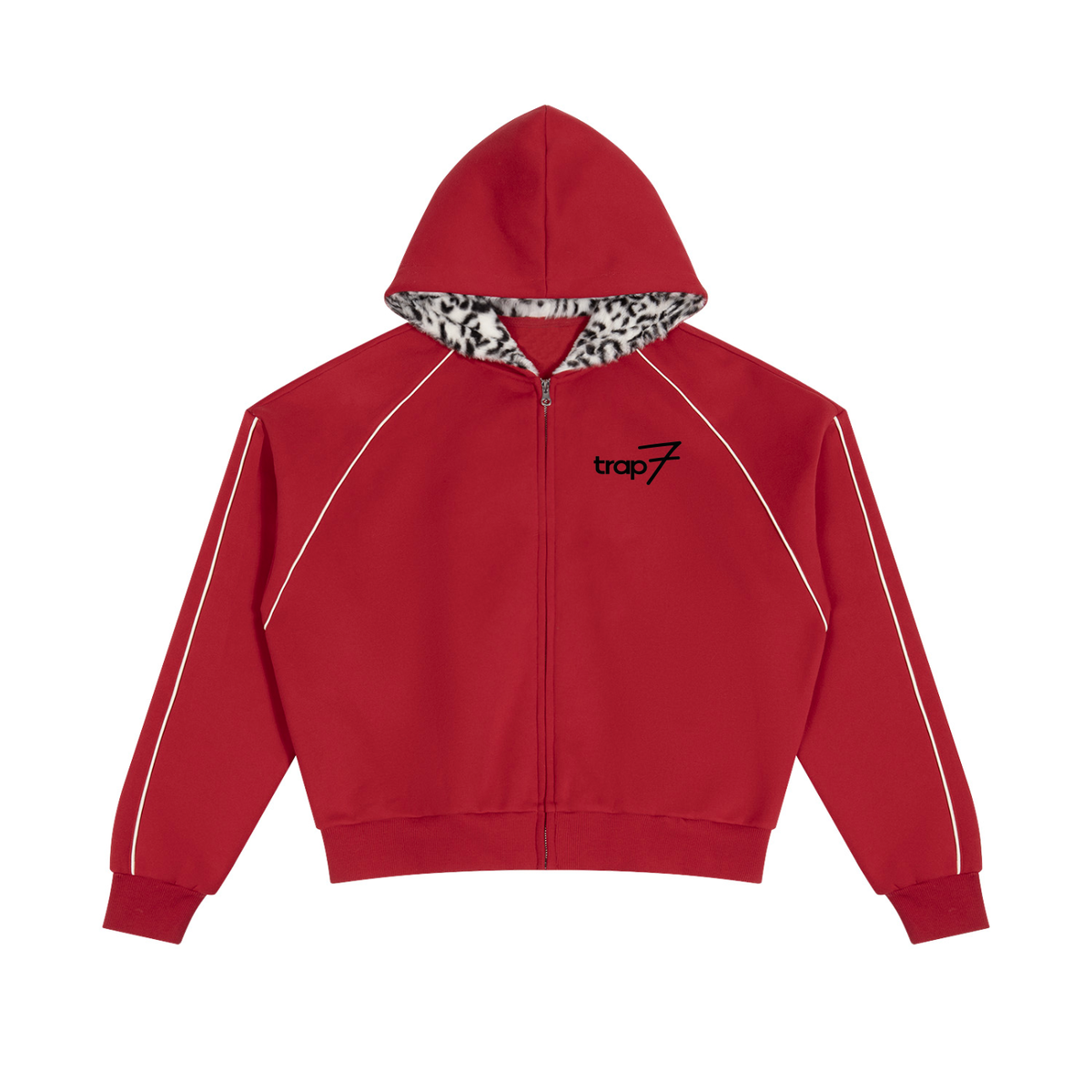 Unisex Boxy Piped Fleece Zip-Up Hoodie
