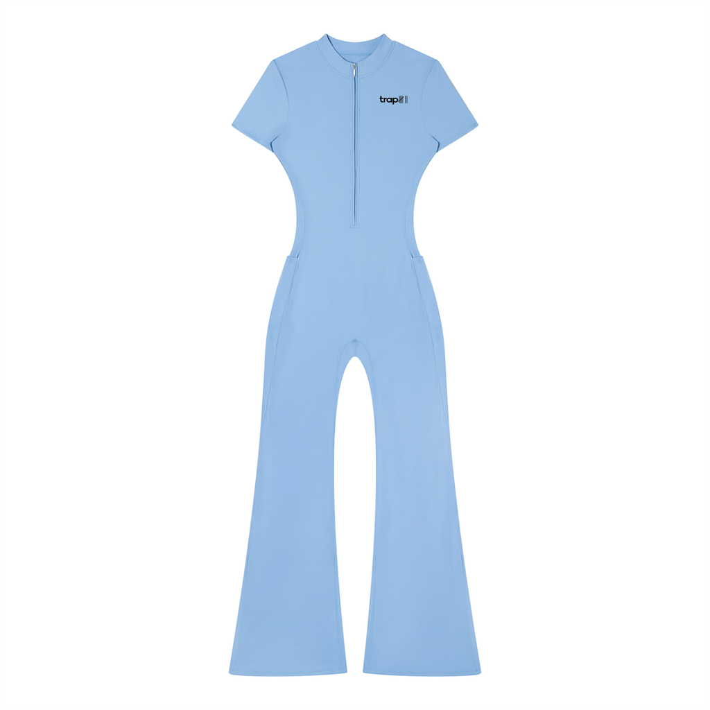 Sculpted Flare Quarter-Zip Jumpsuit