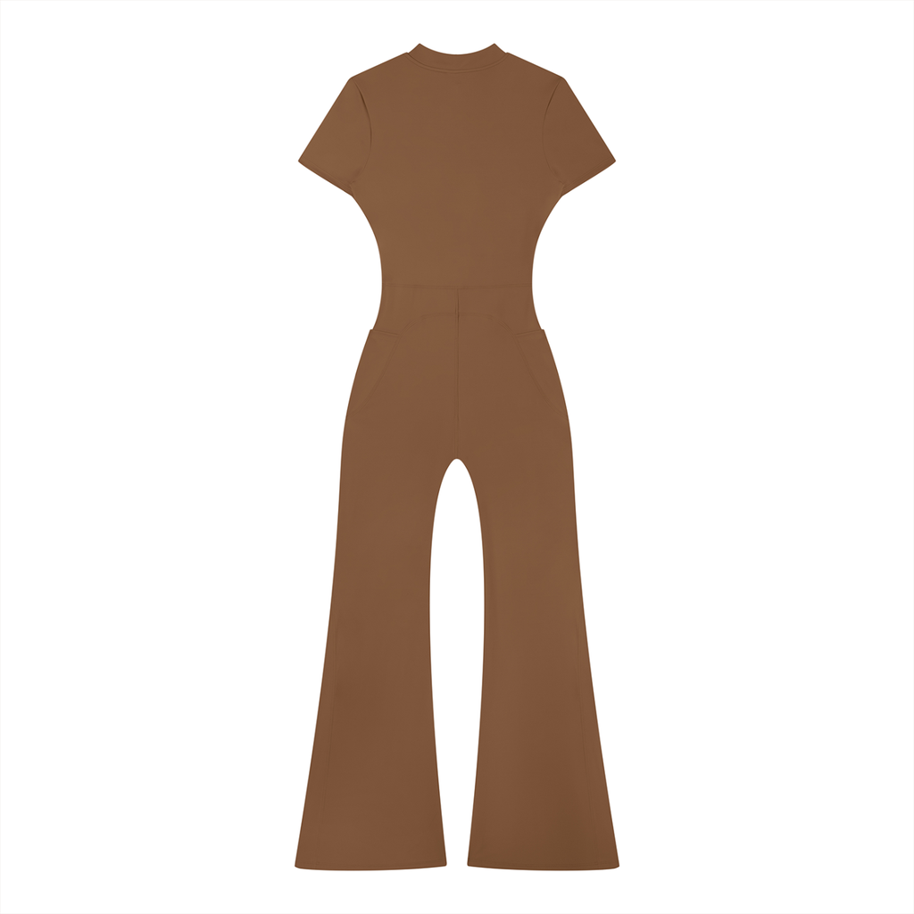 Sculpted Flare Quarter-Zip Jumpsuit