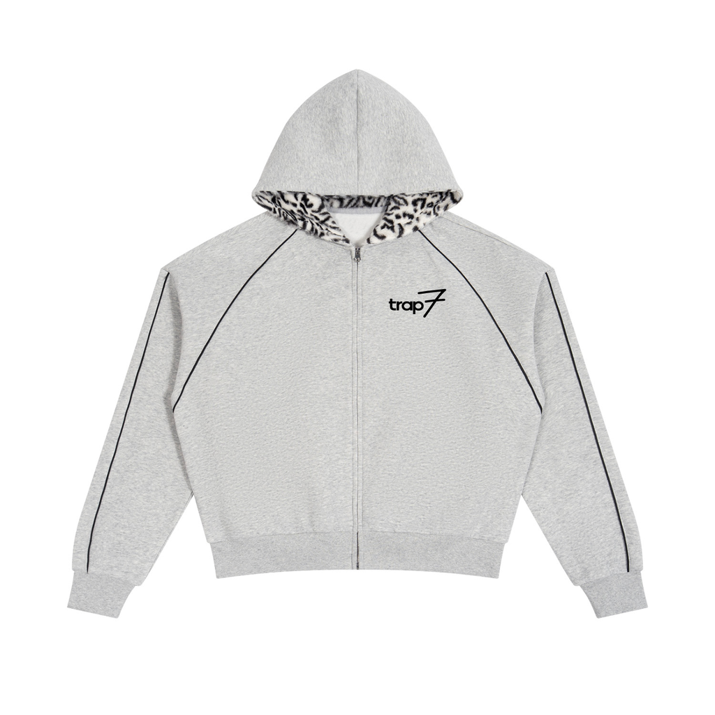 Unisex Boxy Piped Fleece Zip-Up Hoodie