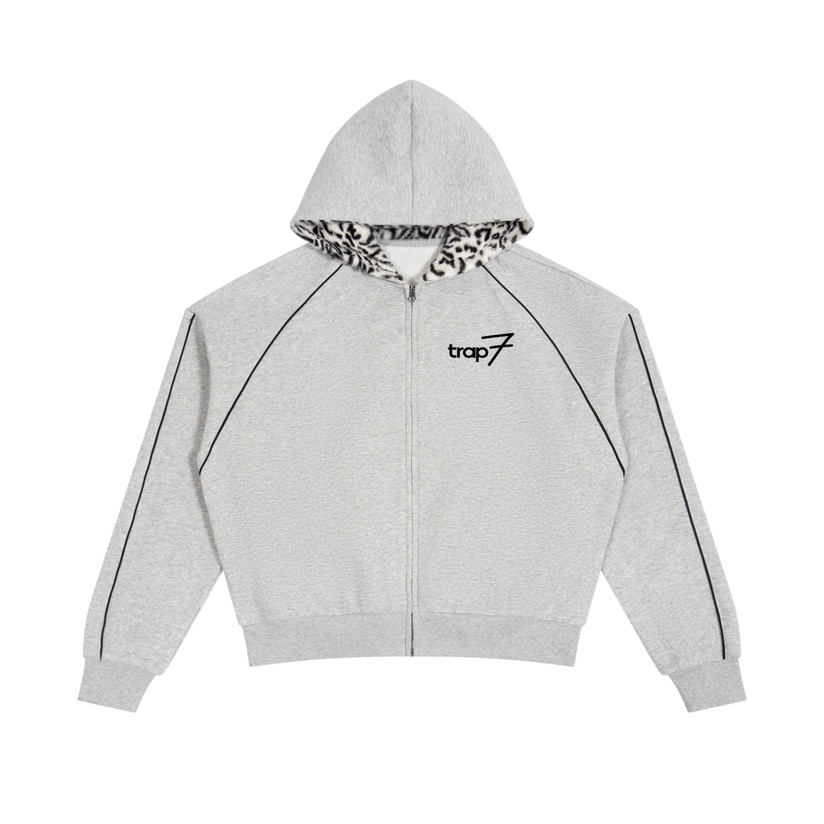 Unisex Boxy Piped Fleece Zip-Up Hoodie