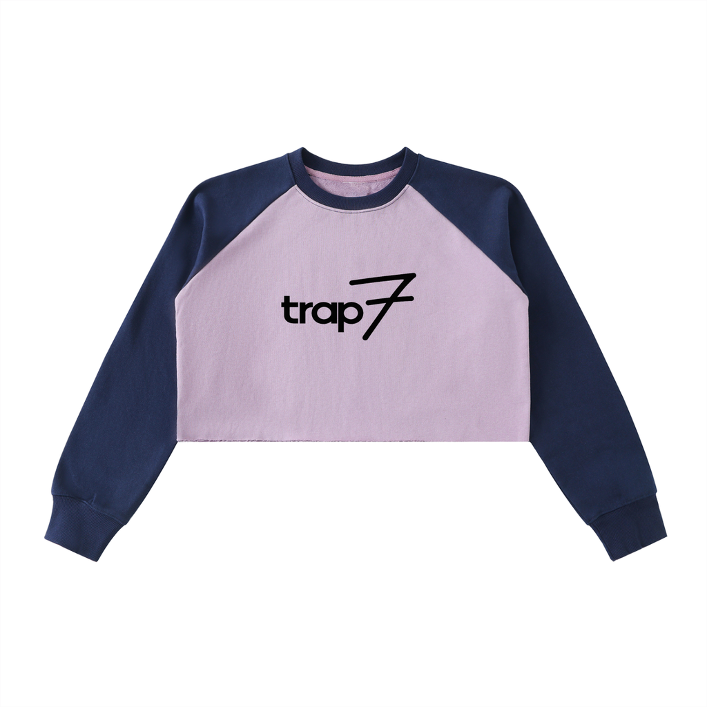 Colorblock Raw-Edge Crop Sweatshirt