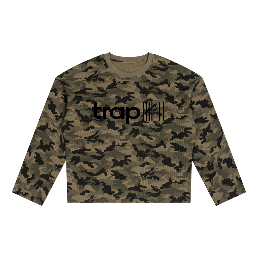 Unisex Camo Waffle Raw-Edge Tee