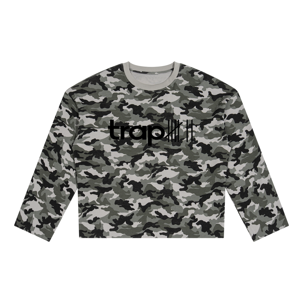 Unisex Camo Waffle Raw-Edge Tee