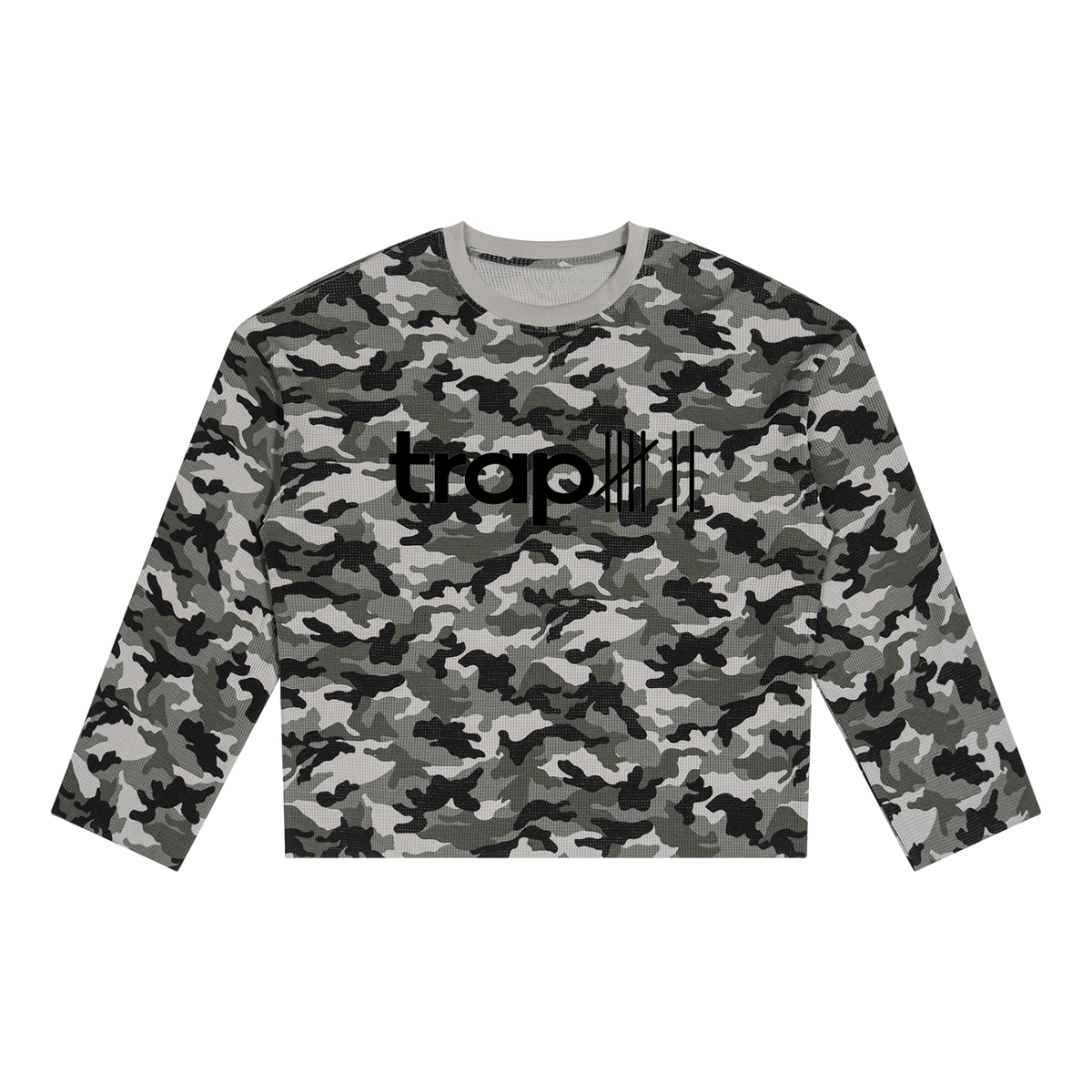 Unisex Camo Waffle Raw-Edge Tee