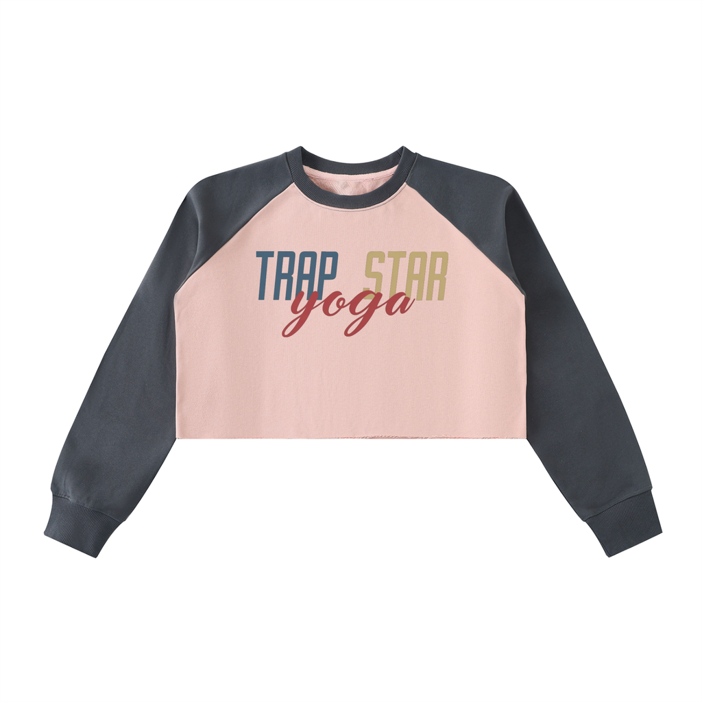 Colorblock Raw-Edge Crop Sweatshirt