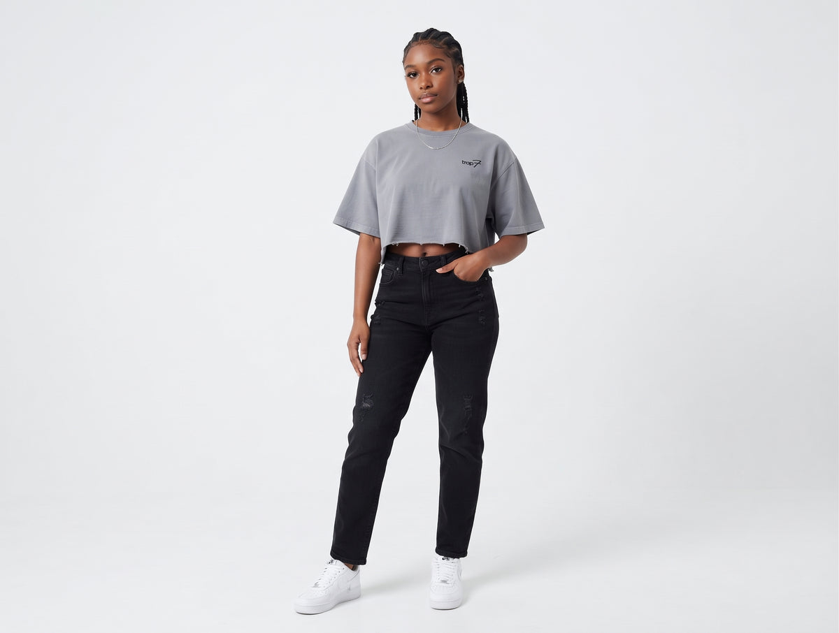 Snow Washed Raw-Edge Crop Tee