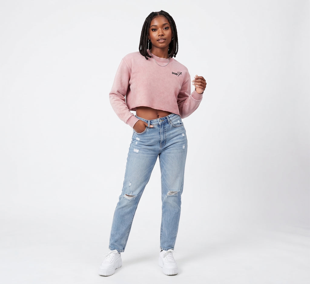 Snow Washed Raw-Edge Crop Sweatshirt