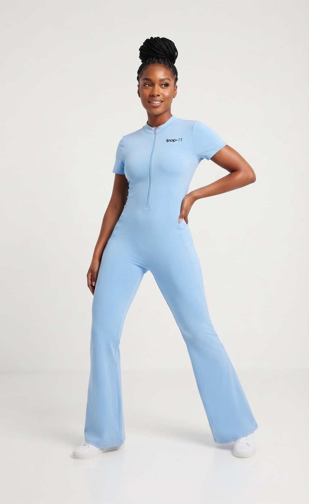 Sculpted Flare Quarter-Zip Jumpsuit