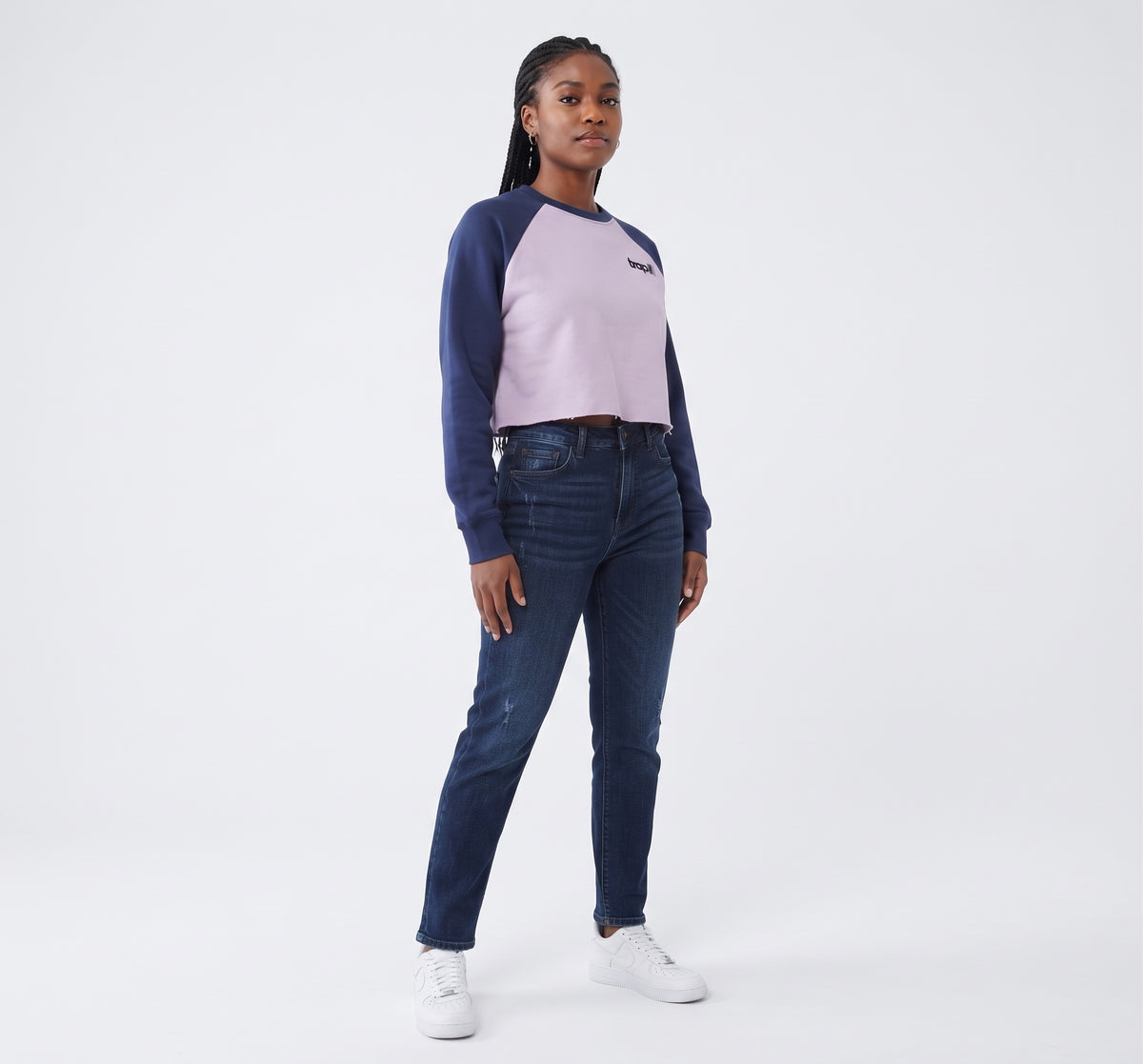 Colorblock Raw-Edge Crop Sweatshirt