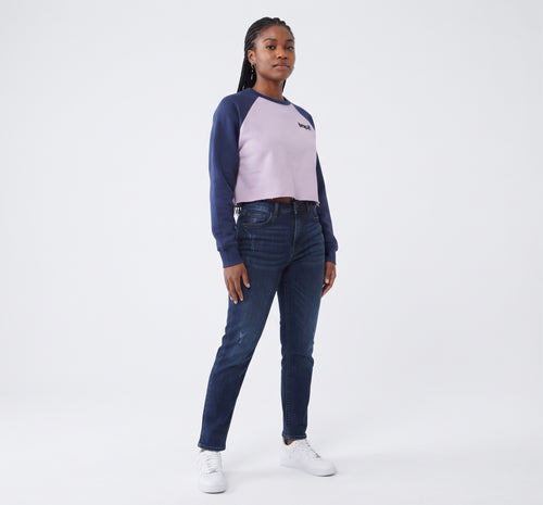 Colorblock Raw-Edge Crop Sweatshirt