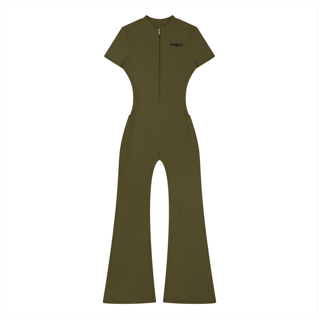 Sculpted Flare Quarter-Zip Jumpsuit