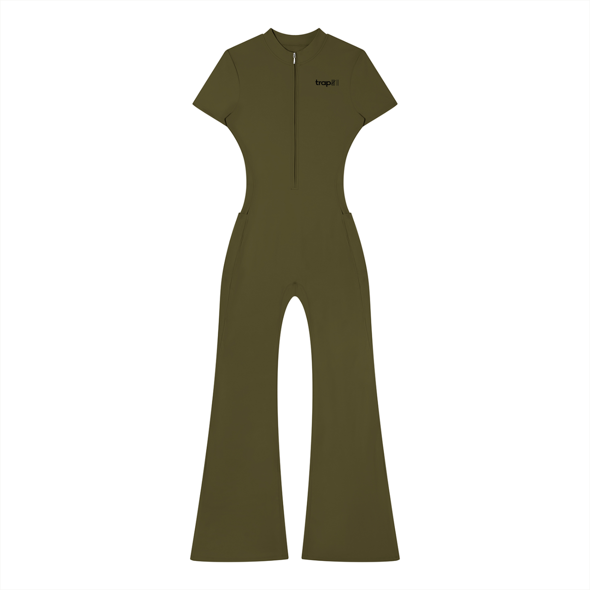 Sculpted Flare Quarter-Zip Jumpsuit