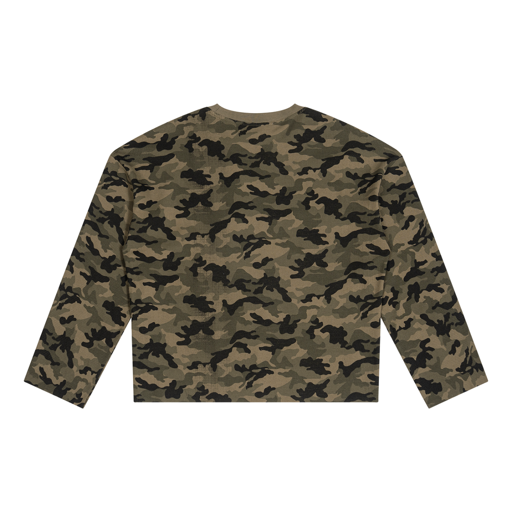 Unisex Camo Waffle Raw-Edge Tee
