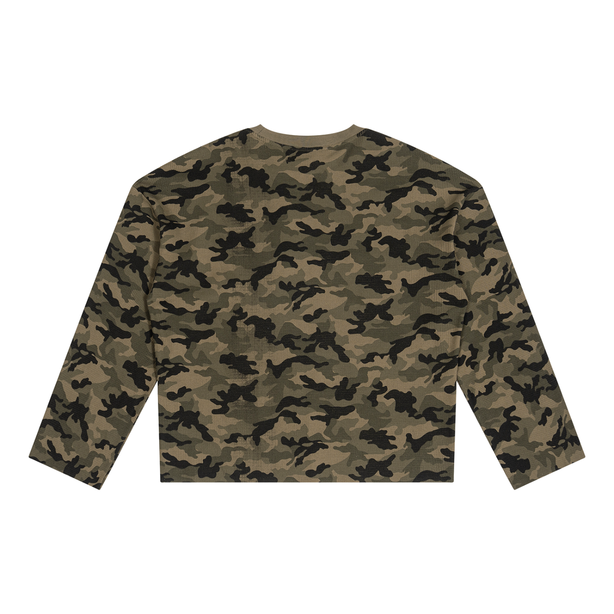 Unisex Camo Waffle Raw-Edge Tee