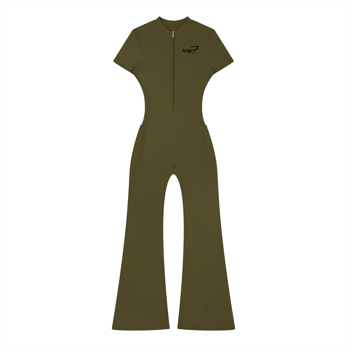 Sculpted Flare Quarter-Zip Jumpsuit